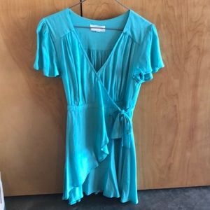 Turquoise wrap dress with tie